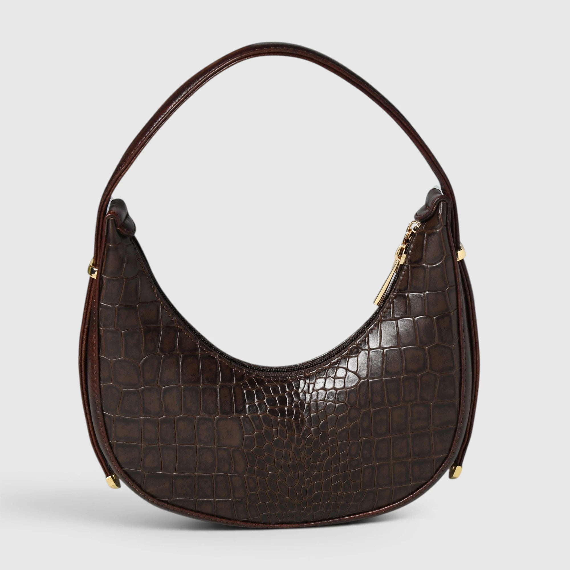 Noir Croco Vintage Crescent Shoulder Bag – Maroon colour
