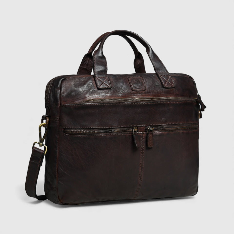 Voyager Vintage Leather Laptop Bag - Expresso brown