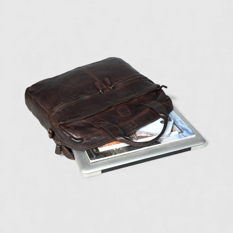 Voyager Vintage Leather Laptop Bag - Expresso brown