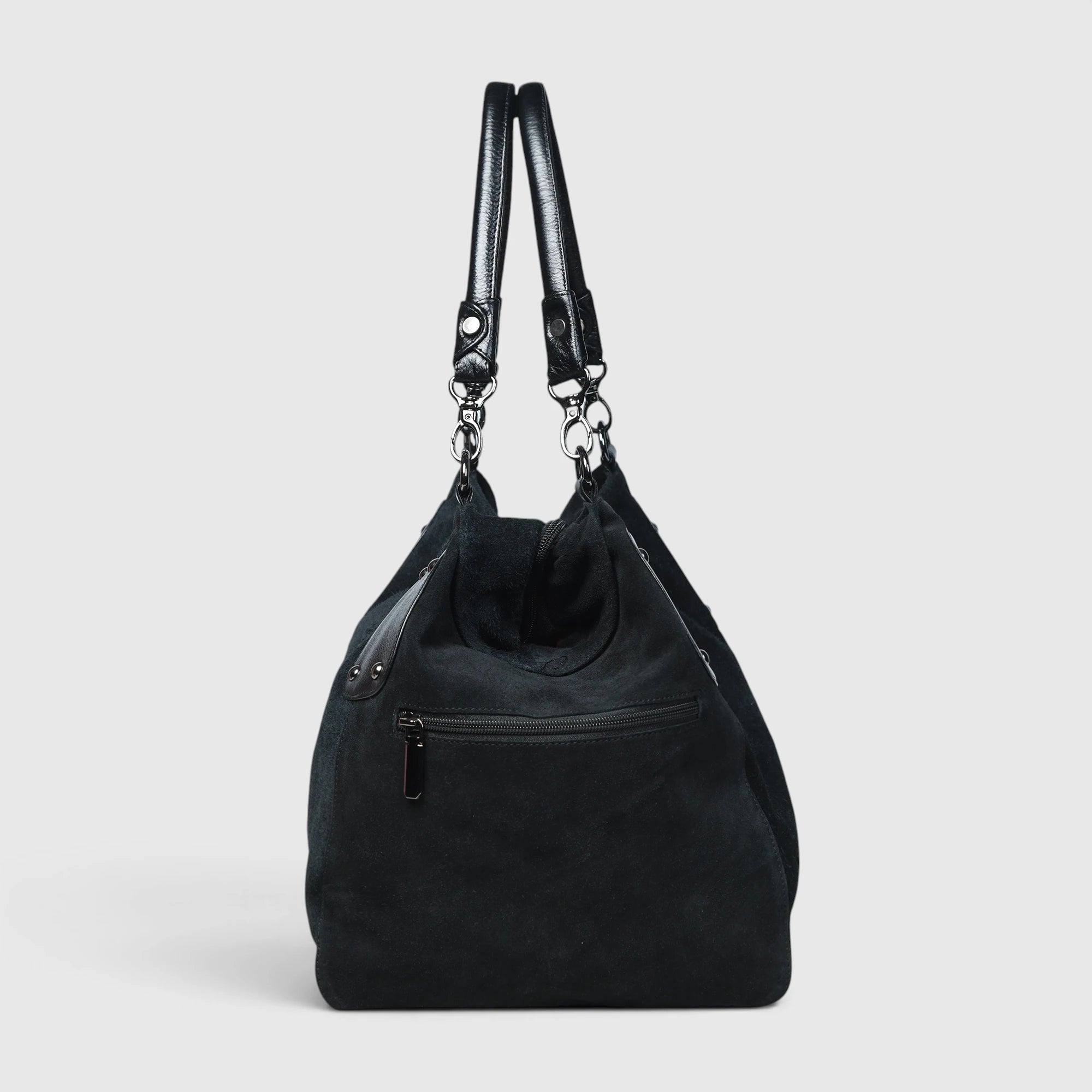 Monarch Luxe Suede Leather Convertible Tote Handbag – Black Colour