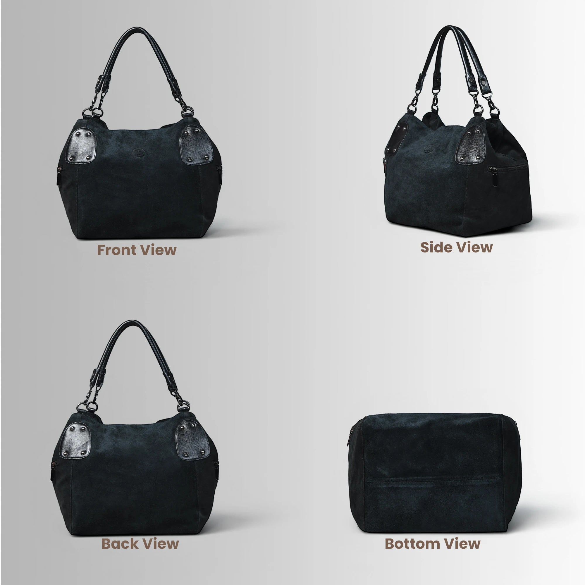 Monarch Luxe Suede Leather Convertible Tote Handbag – Black Colour