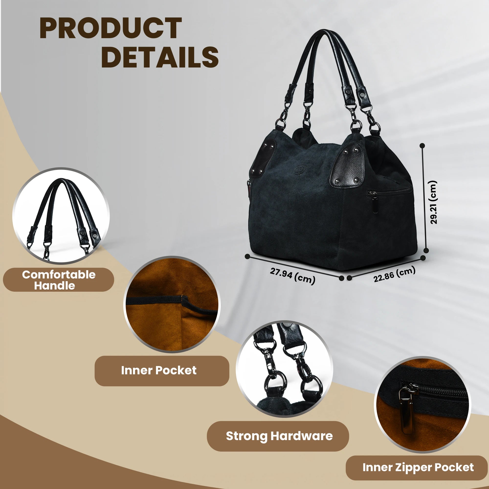 Monarch Luxe Suede Leather Convertible Tote Handbag – Black Colour