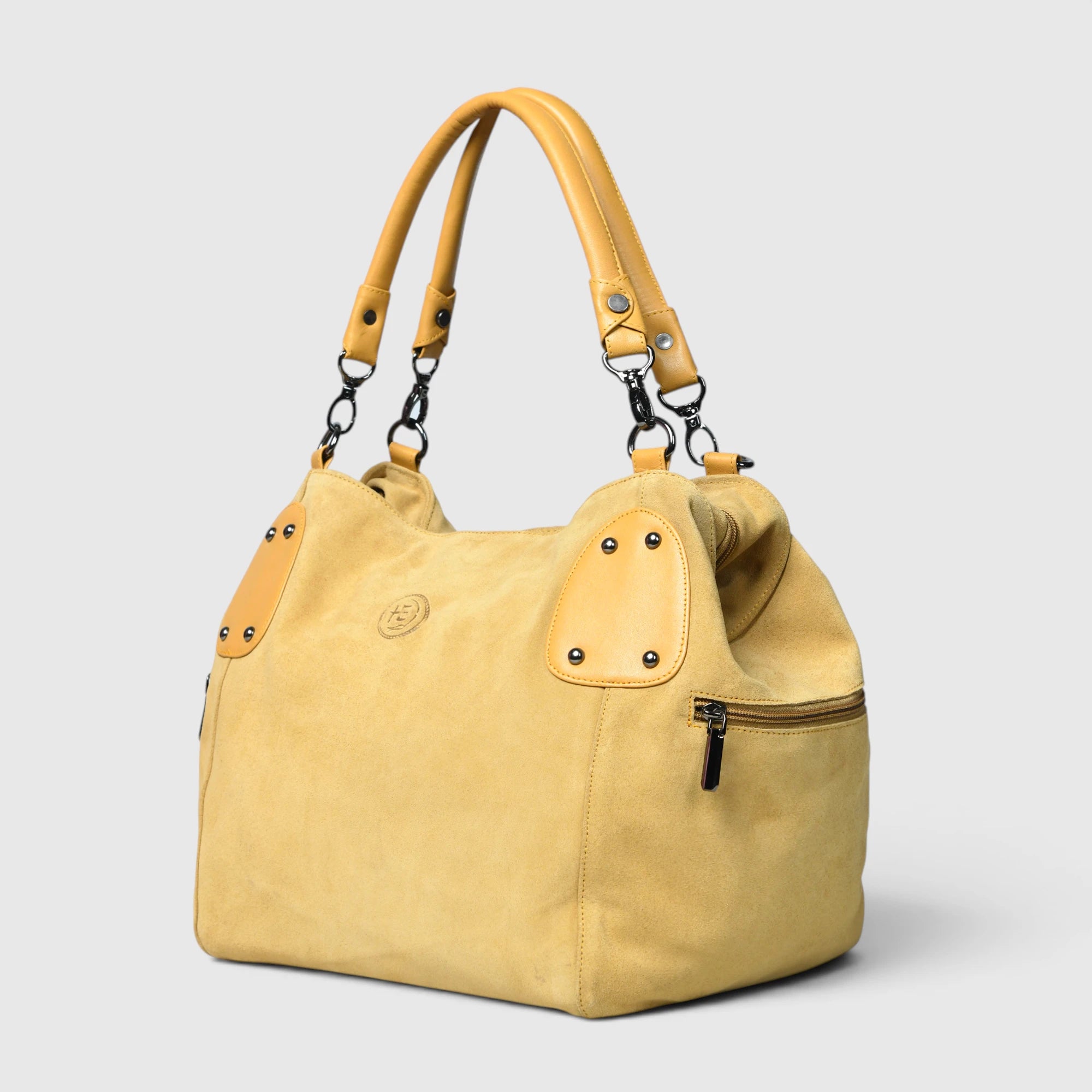 Monarch Luxe Suede Leather Convertible Tote Handbag – Camel Tan