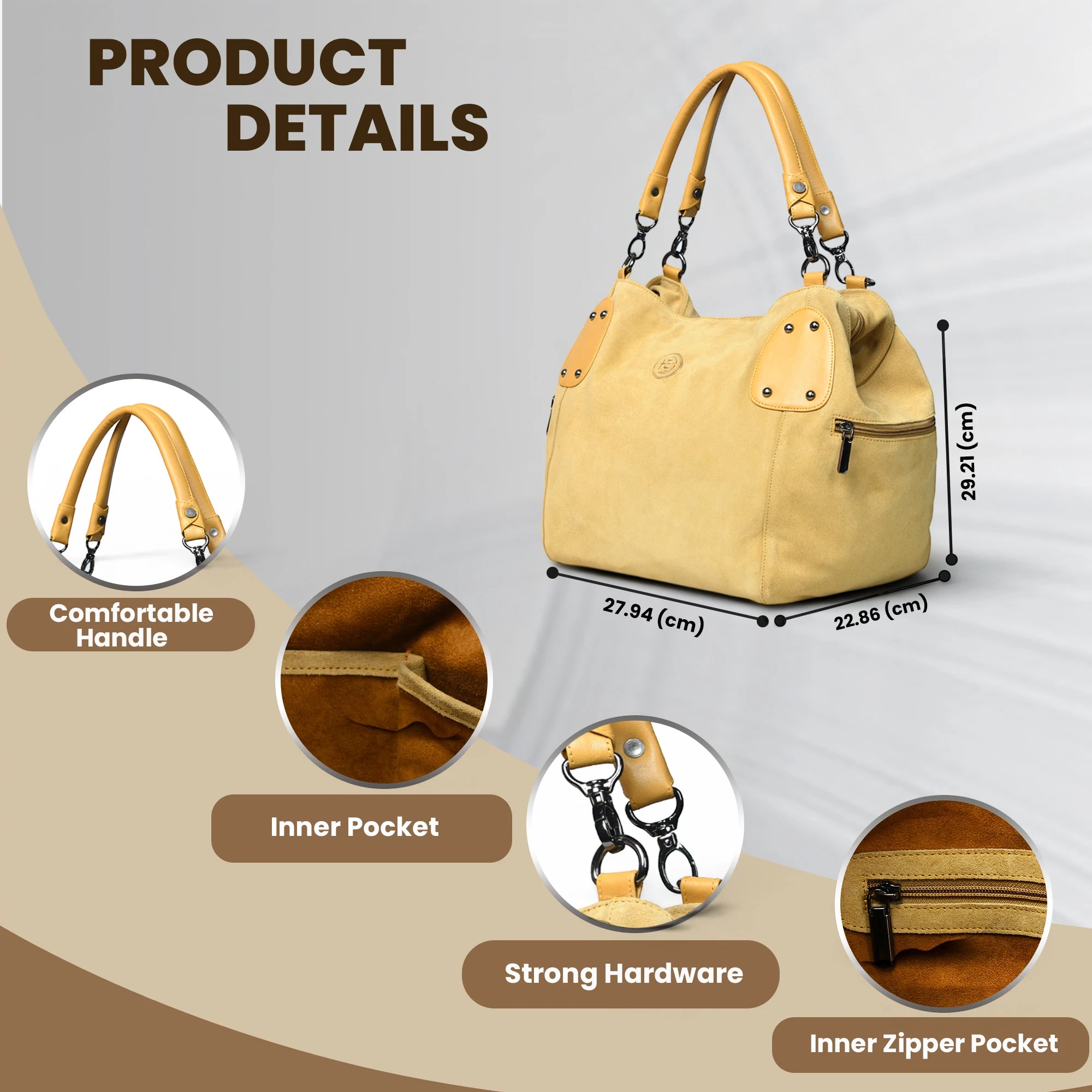 Monarch Luxe Suede Leather Convertible Tote Handbag – Camel Tan