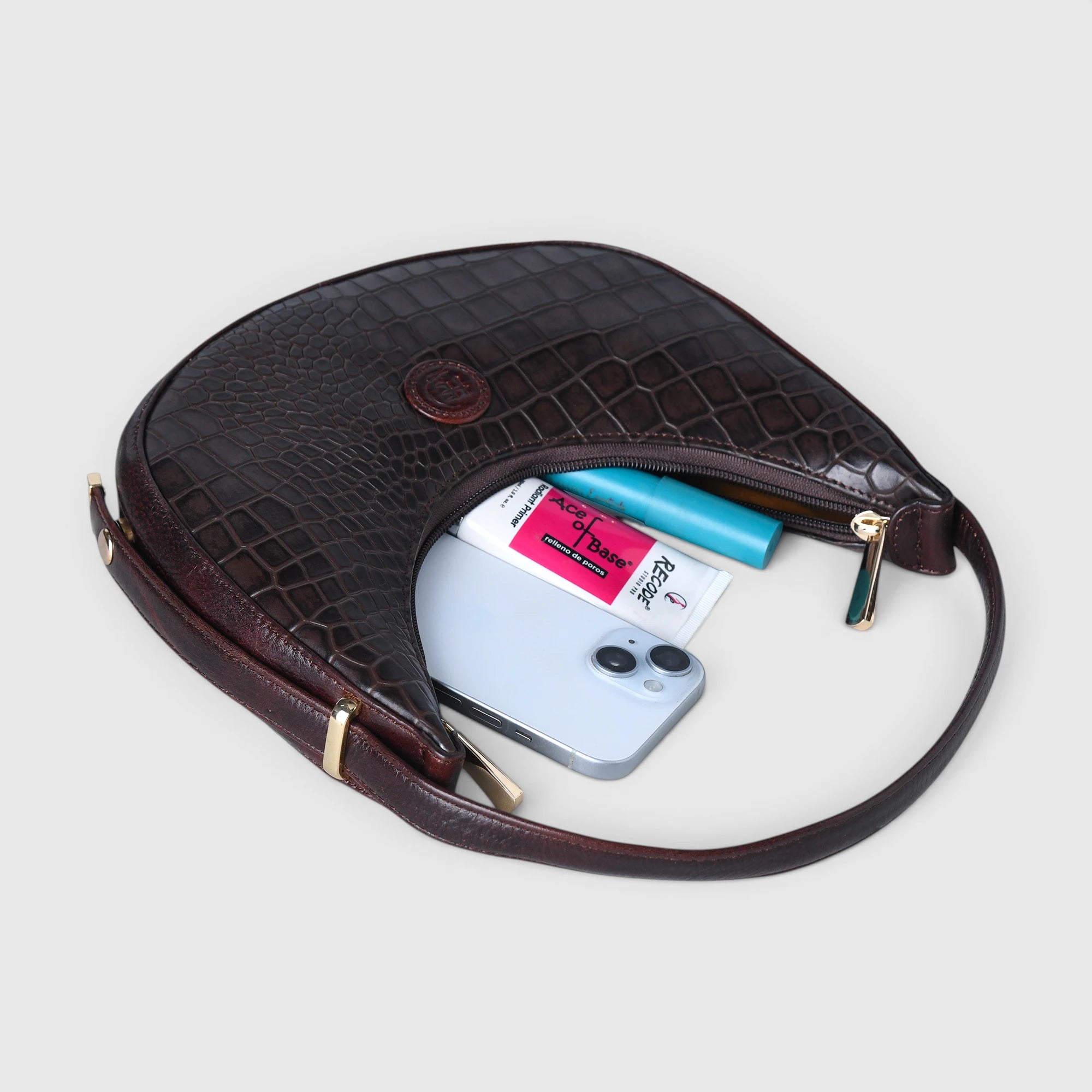 Noir Croco Vintage Crescent Shoulder Bag – Maroon colour