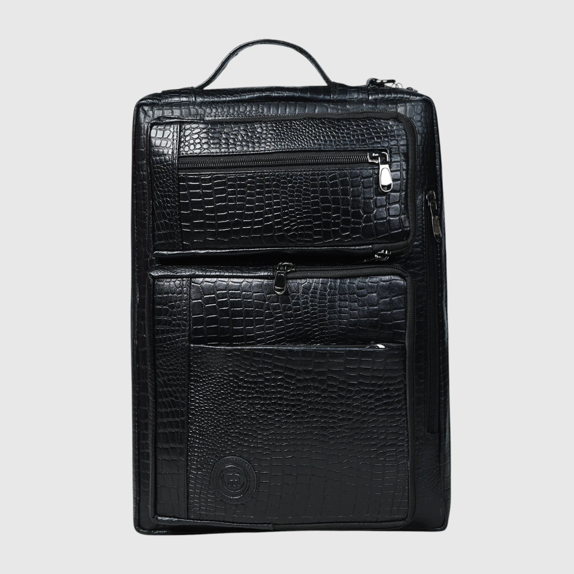 Crocodore Vintage Leather Multi-Pocket Laptop Bag – Black Colour