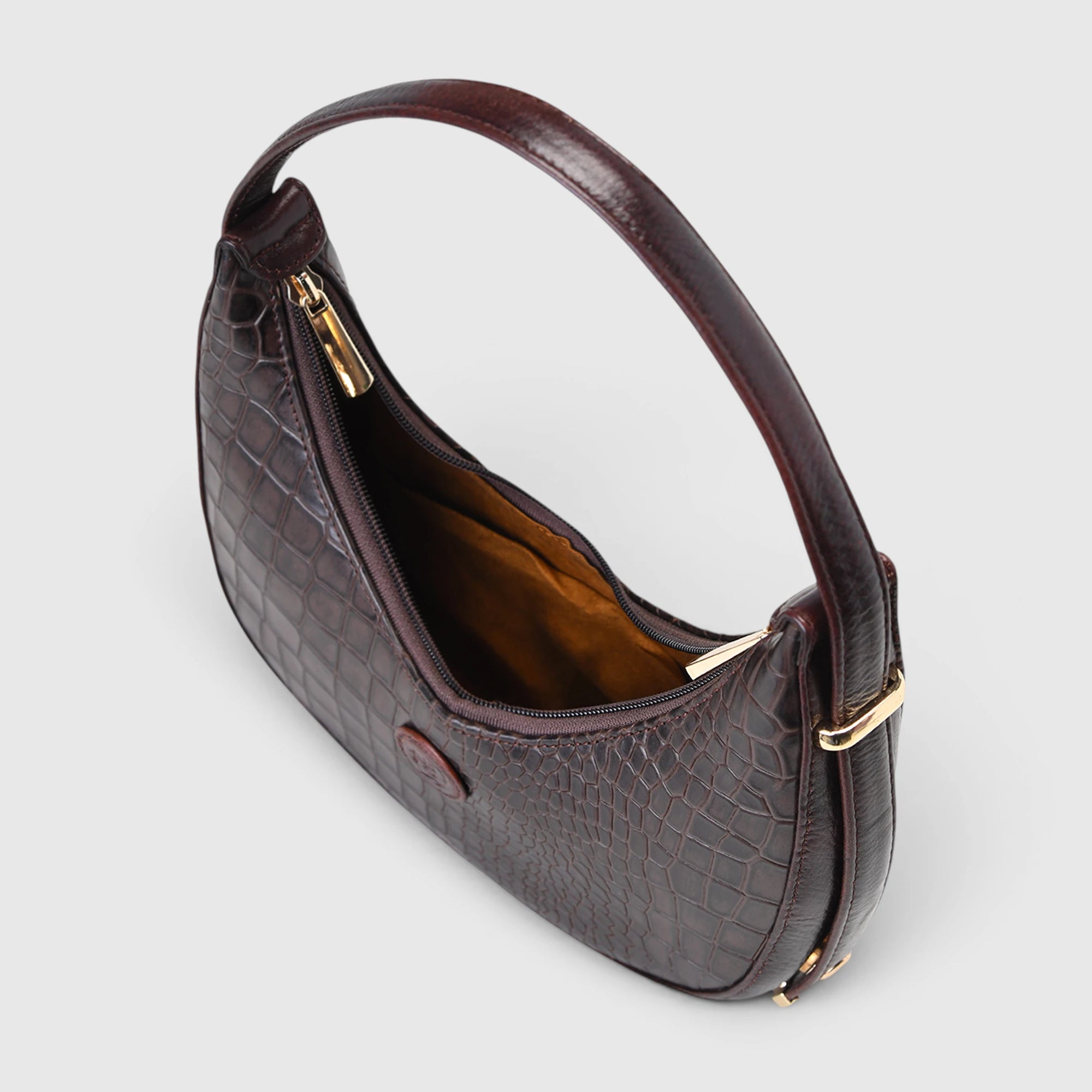 Noir Croco Vintage Crescent Shoulder Bag – Maroon colour