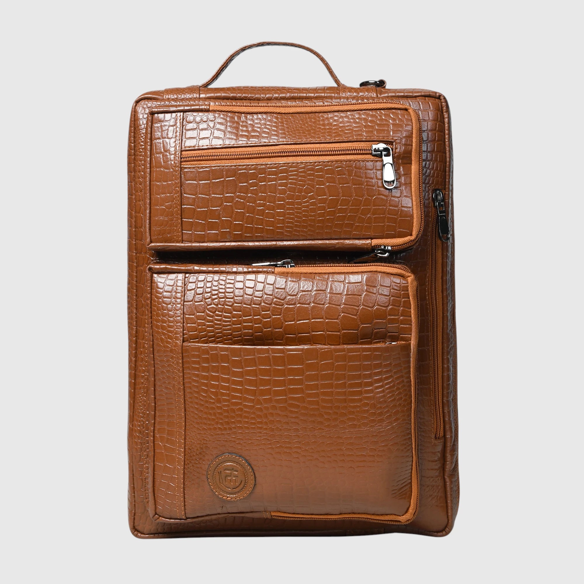 Crocodore Vintage Leather Multi-Pocket Laptop Bag – Tan Colour