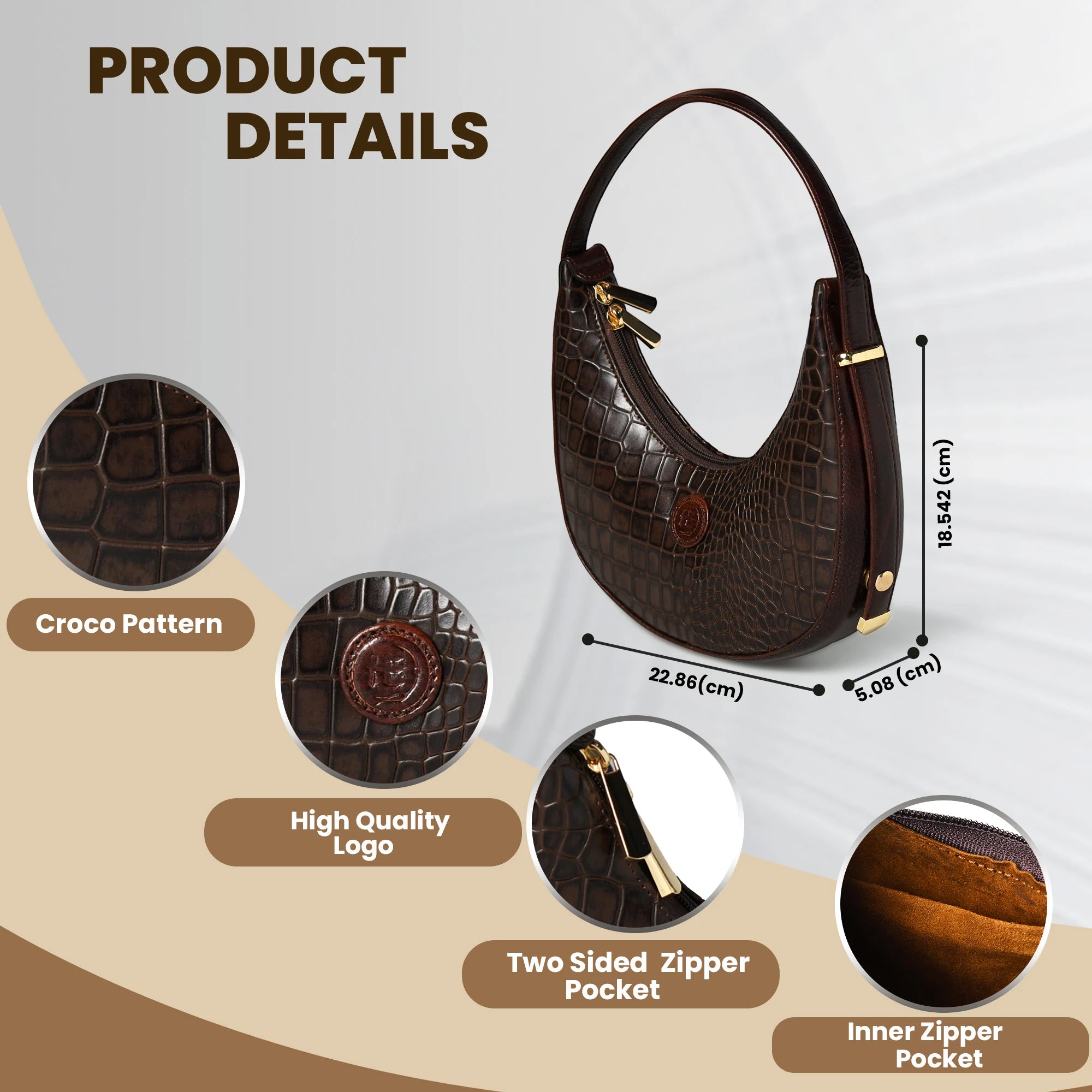 Noir Croco Vintage Crescent Shoulder Bag – Maroon colour