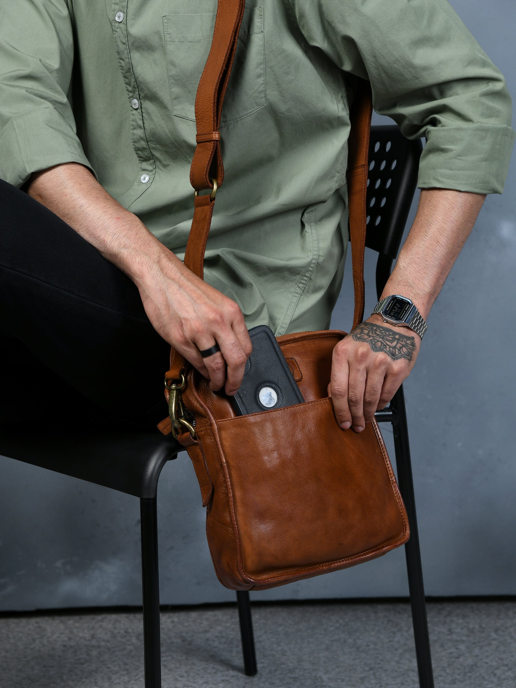 Verdant Trail Leather Sling Bag