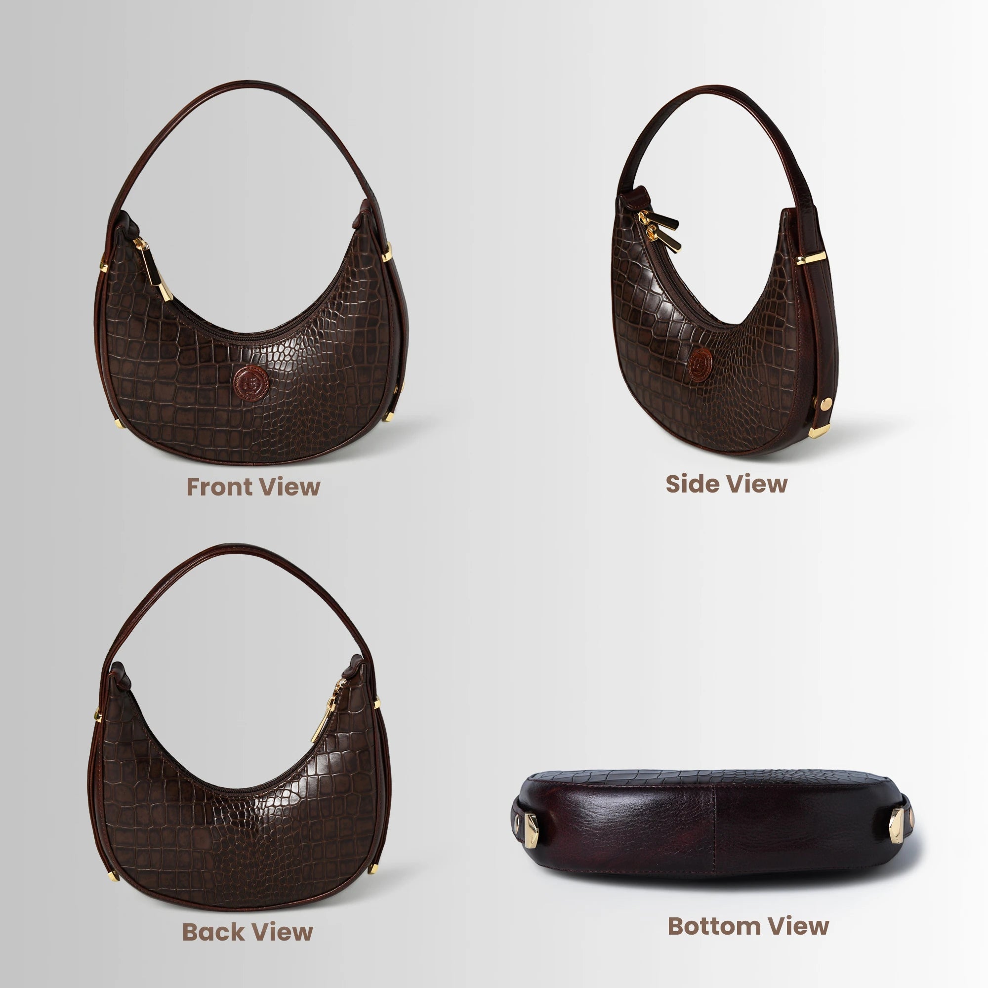 Noir Croco Vintage Crescent Shoulder Bag – Maroon colour