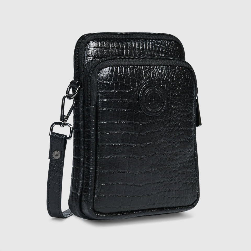 Croc Luxe Leather Sling Bag – Black Colour
