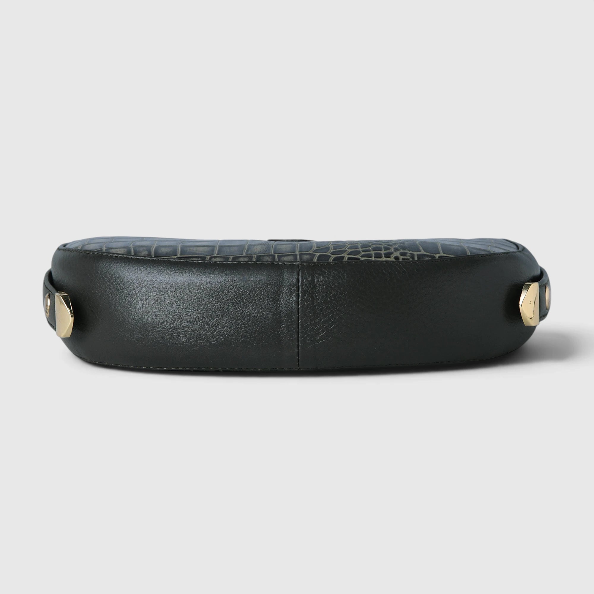 Noir Croco Vintage Crescent Shoulder Bag – Black Gold Colour