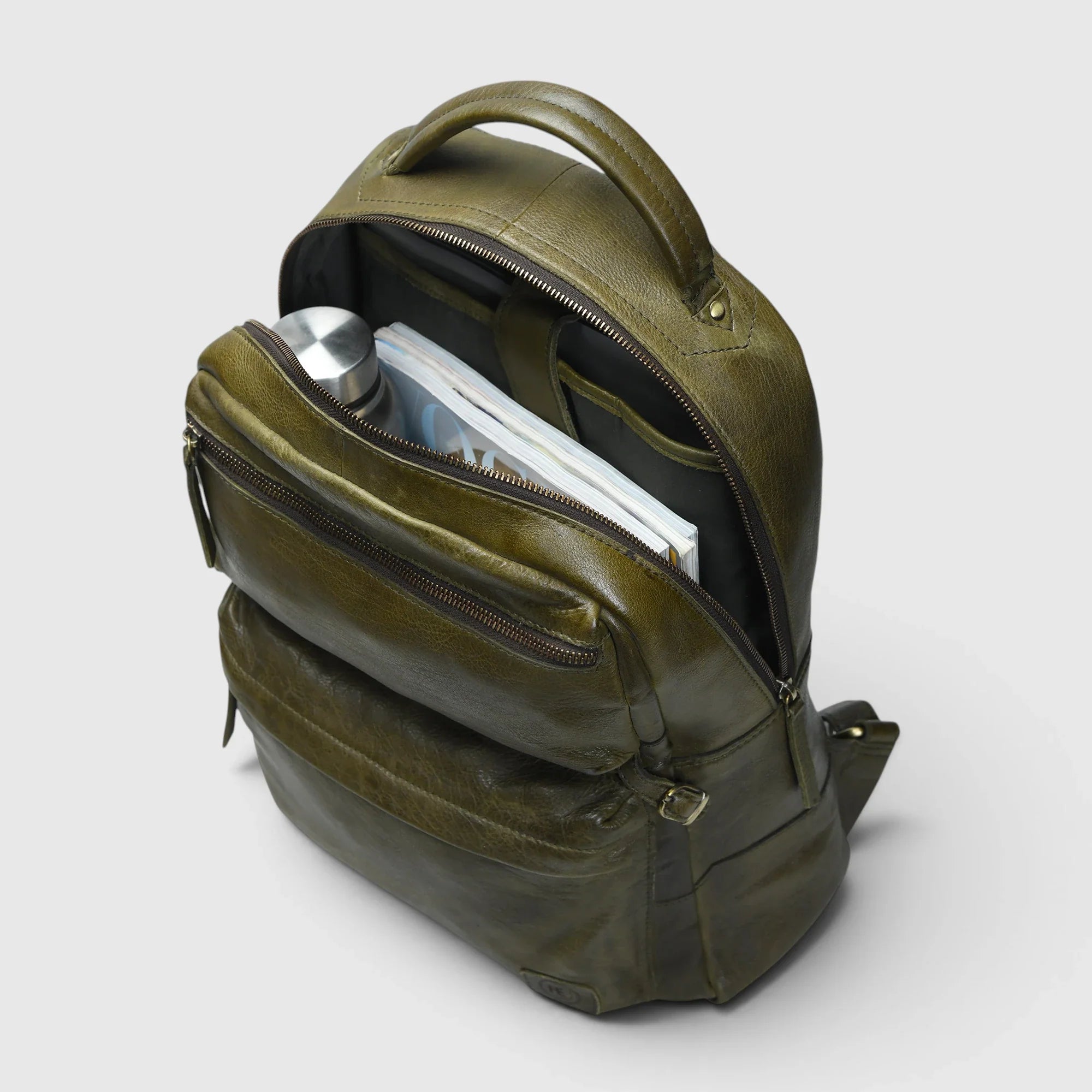 Evercrest Leather Backpack – Deep Olive