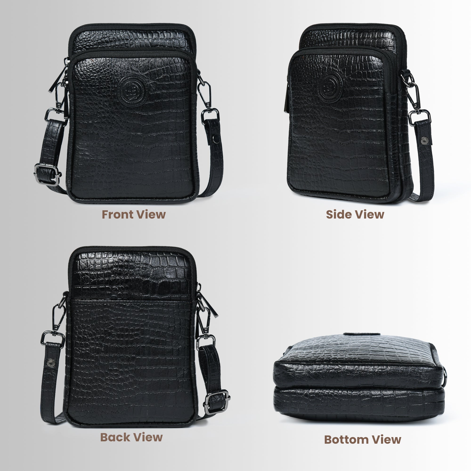Croc Luxe Leather Sling Bag – Black Colour