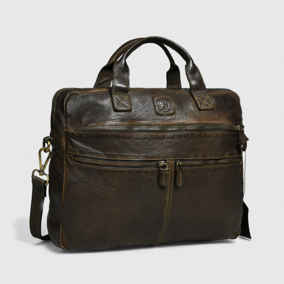 Voyager Vintage Leather Laptop Bag - olive colour
