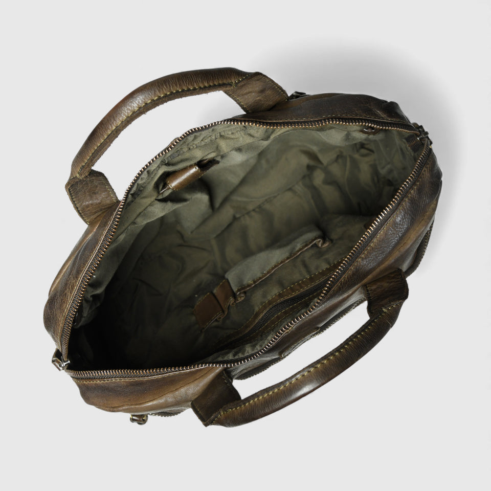 Voyager Vintage Leather Laptop Bag - olive colour