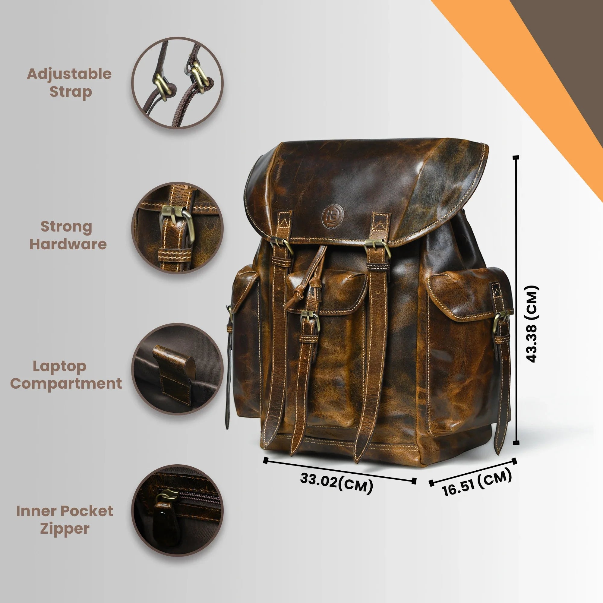 Outlander Vintage Leather Backpack - Rustic Brown