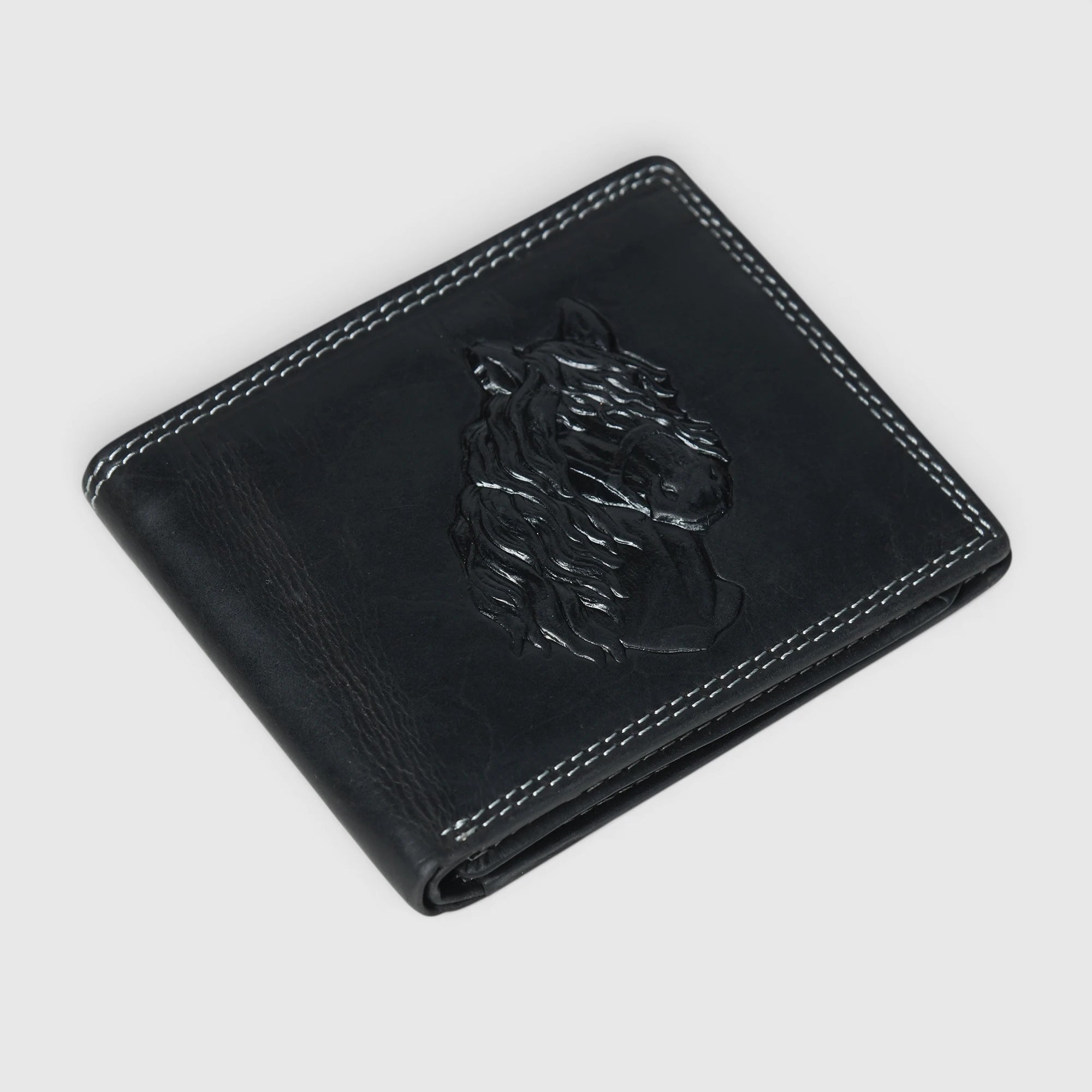 Stallion Crest Vintage Leather Bifold Wallet – Black Colour