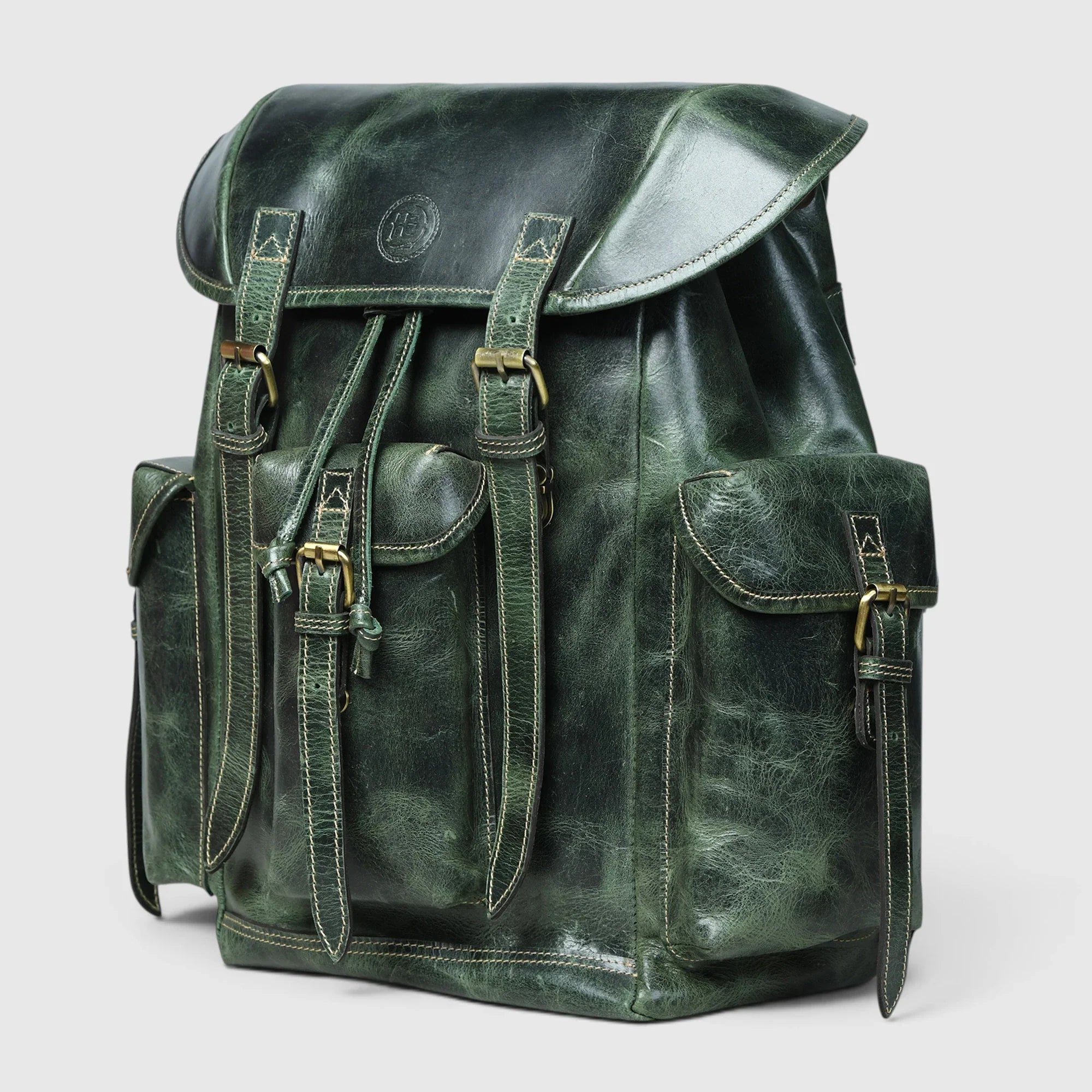 Outlander Vintage Buffalo Leather Backpack – Forest Green