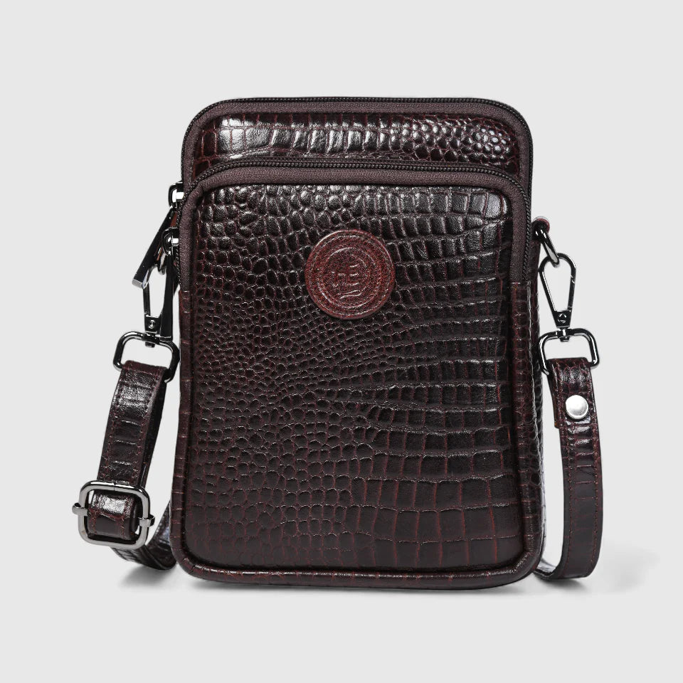 🎁 Croc Luxe Leather Sling Bag - Maroon colour