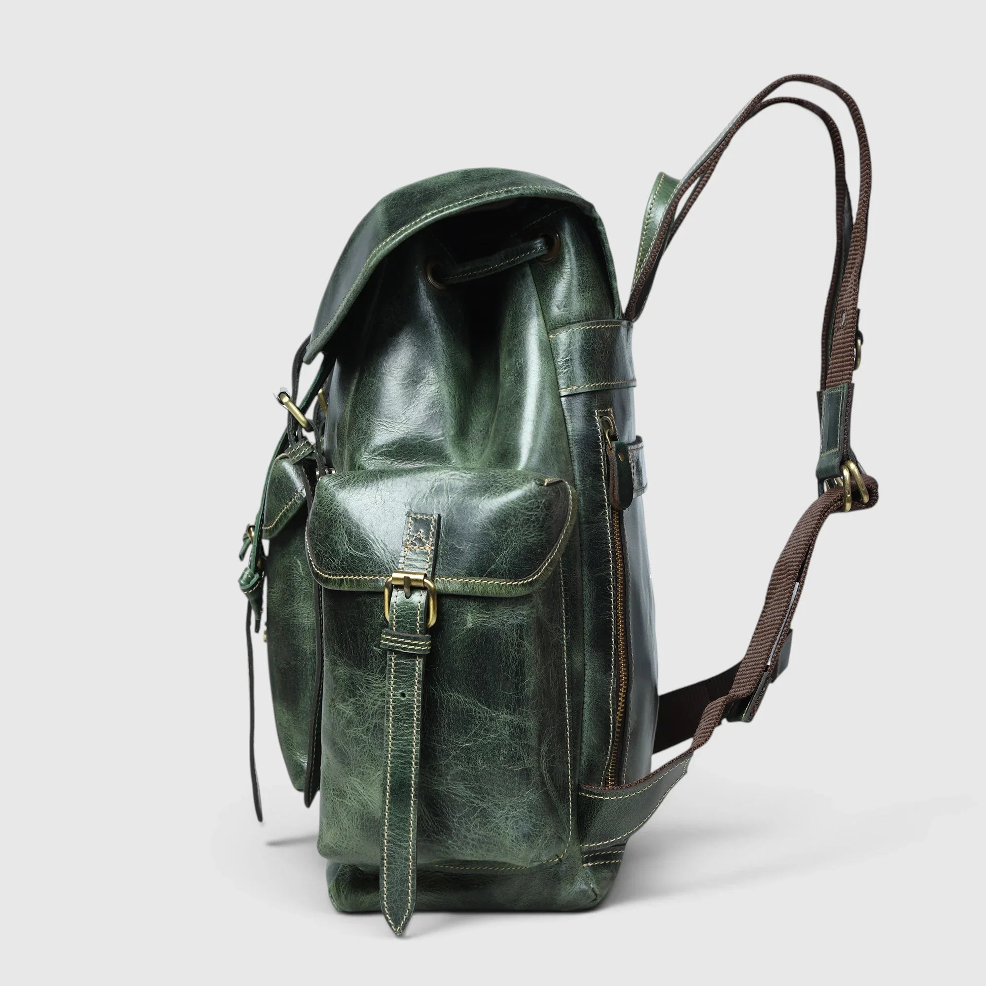 Outlander Vintage Buffalo Leather Backpack – Forest Green