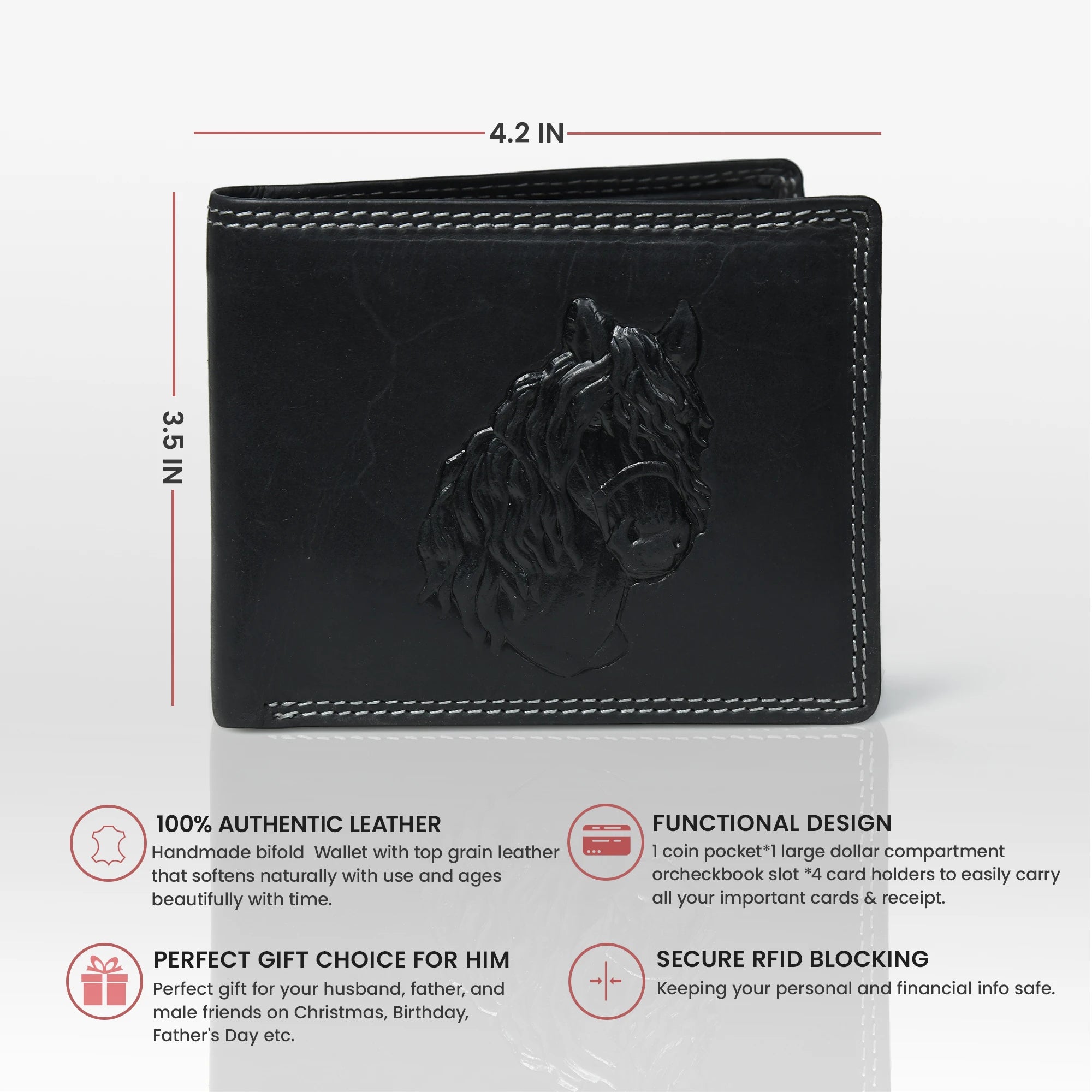 Stallion Crest Vintage Leather Bifold Wallet – Black Colour