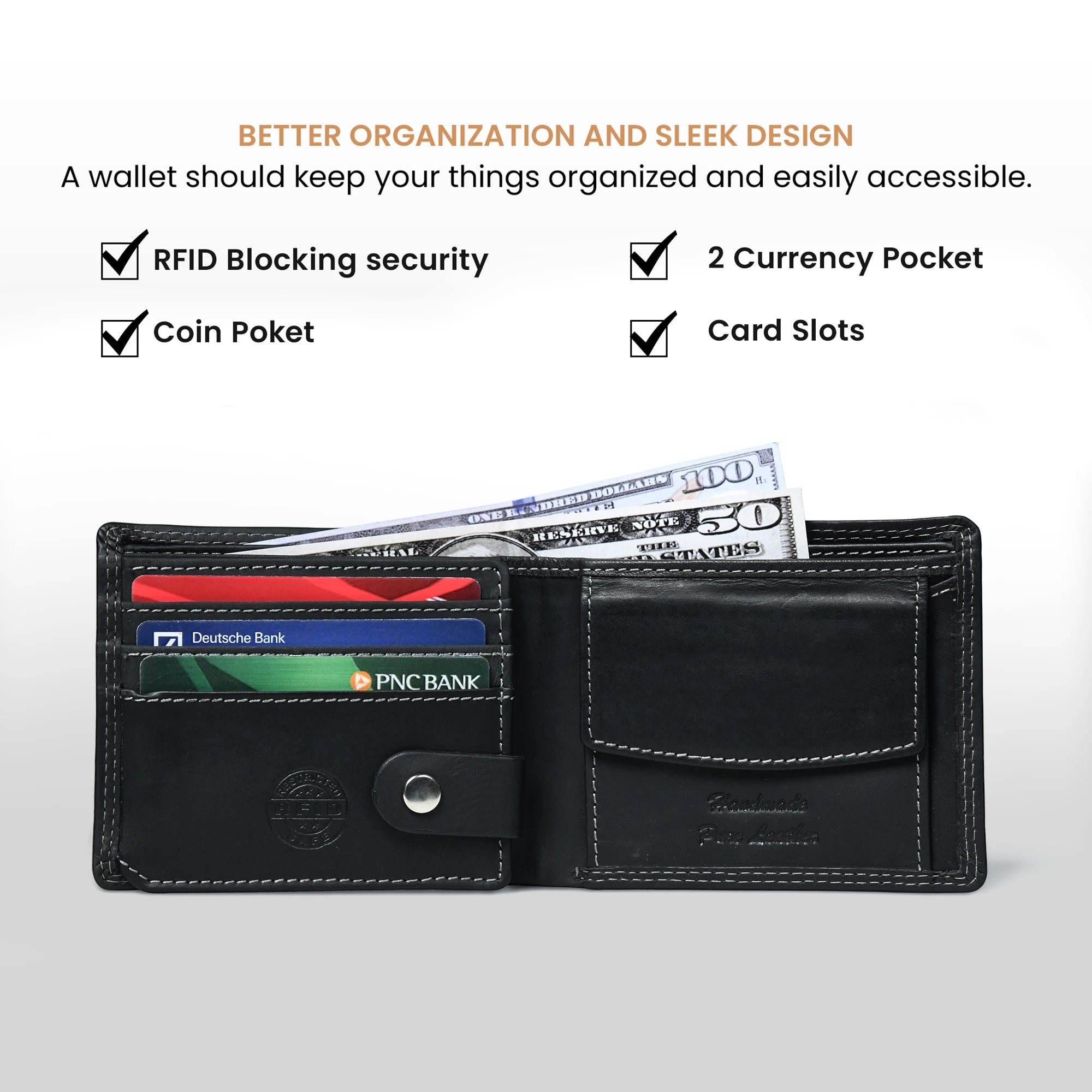 Stallion Crest Vintage Leather Bifold Wallet – Black Colour