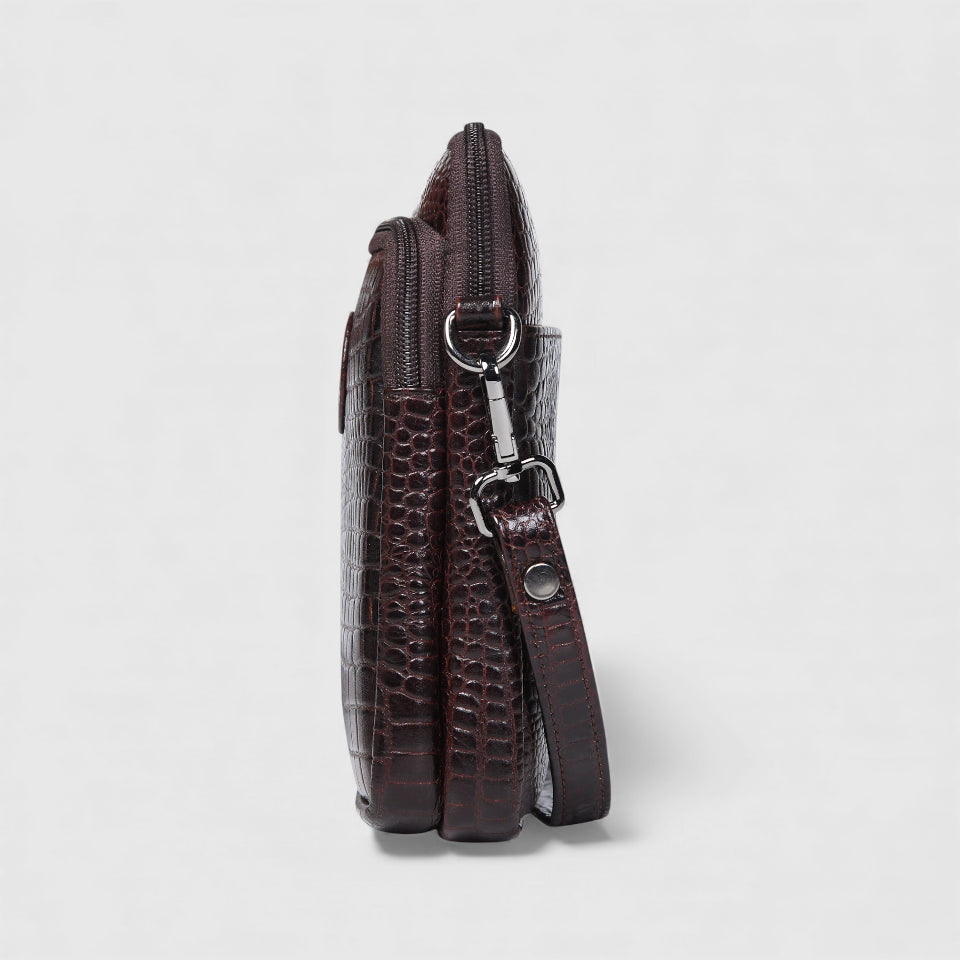 Croc Luxe Leather Sling Bag - Maroon colour