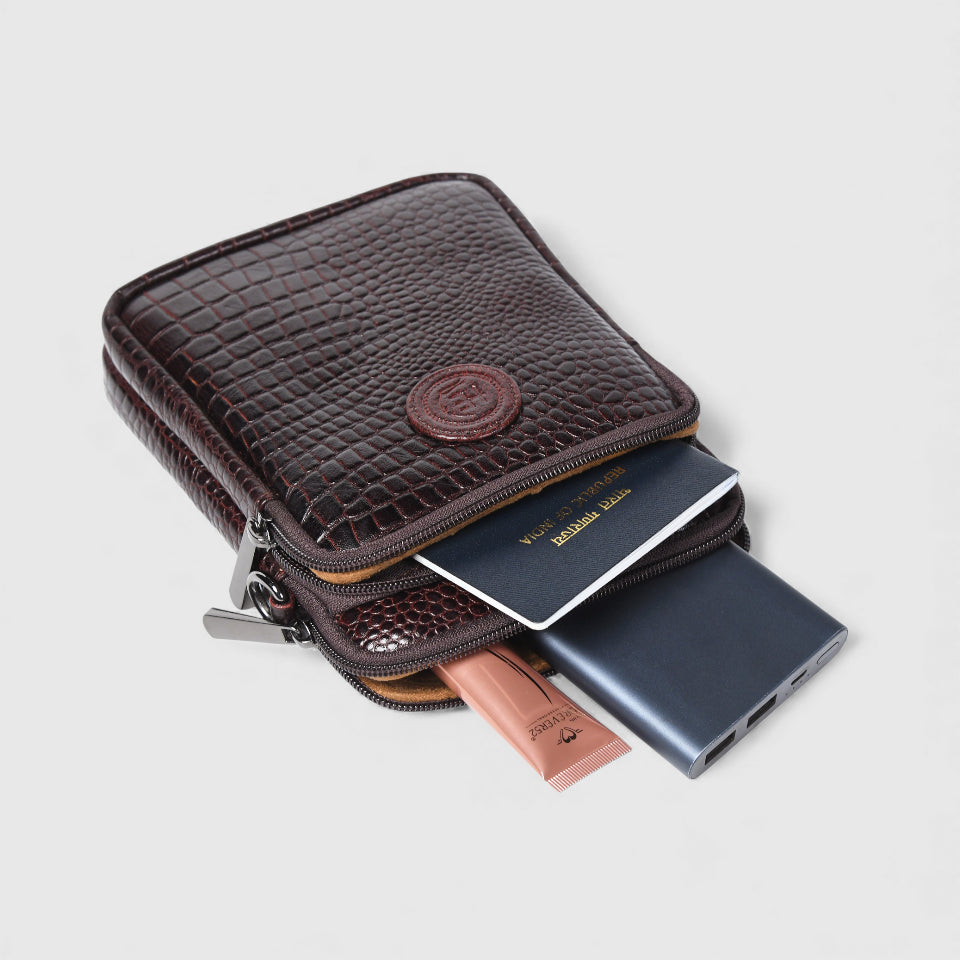 Croc Luxe Leather Sling Bag - Maroon colour