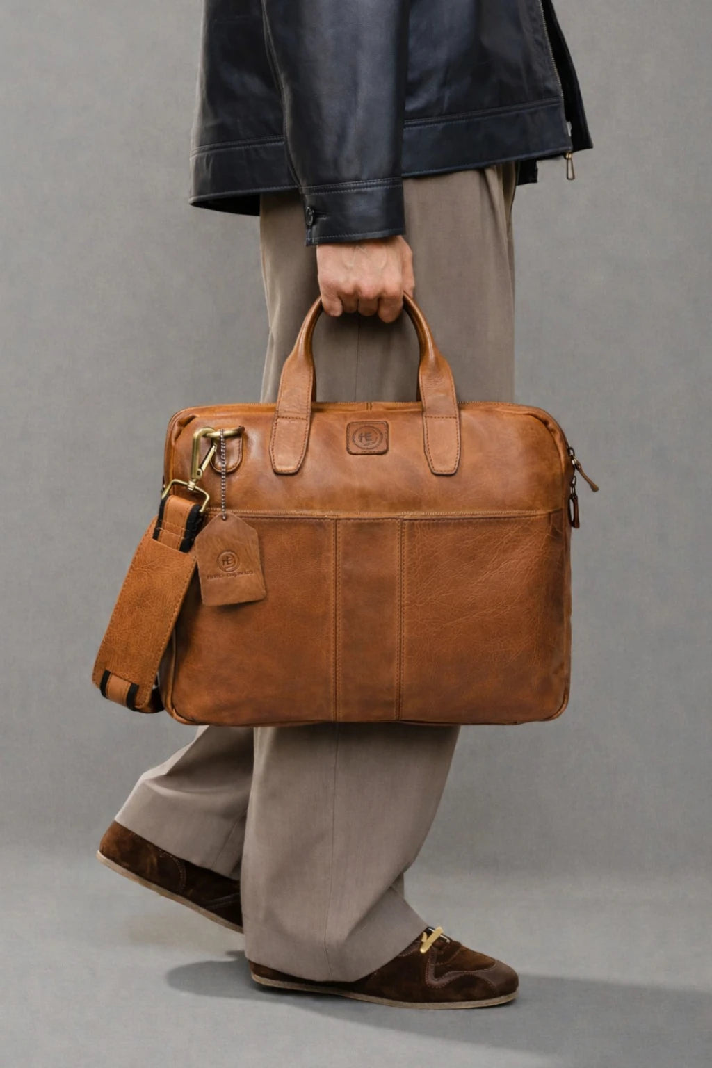 Voyager Premium Leather Laptop Bag - Tan Colour