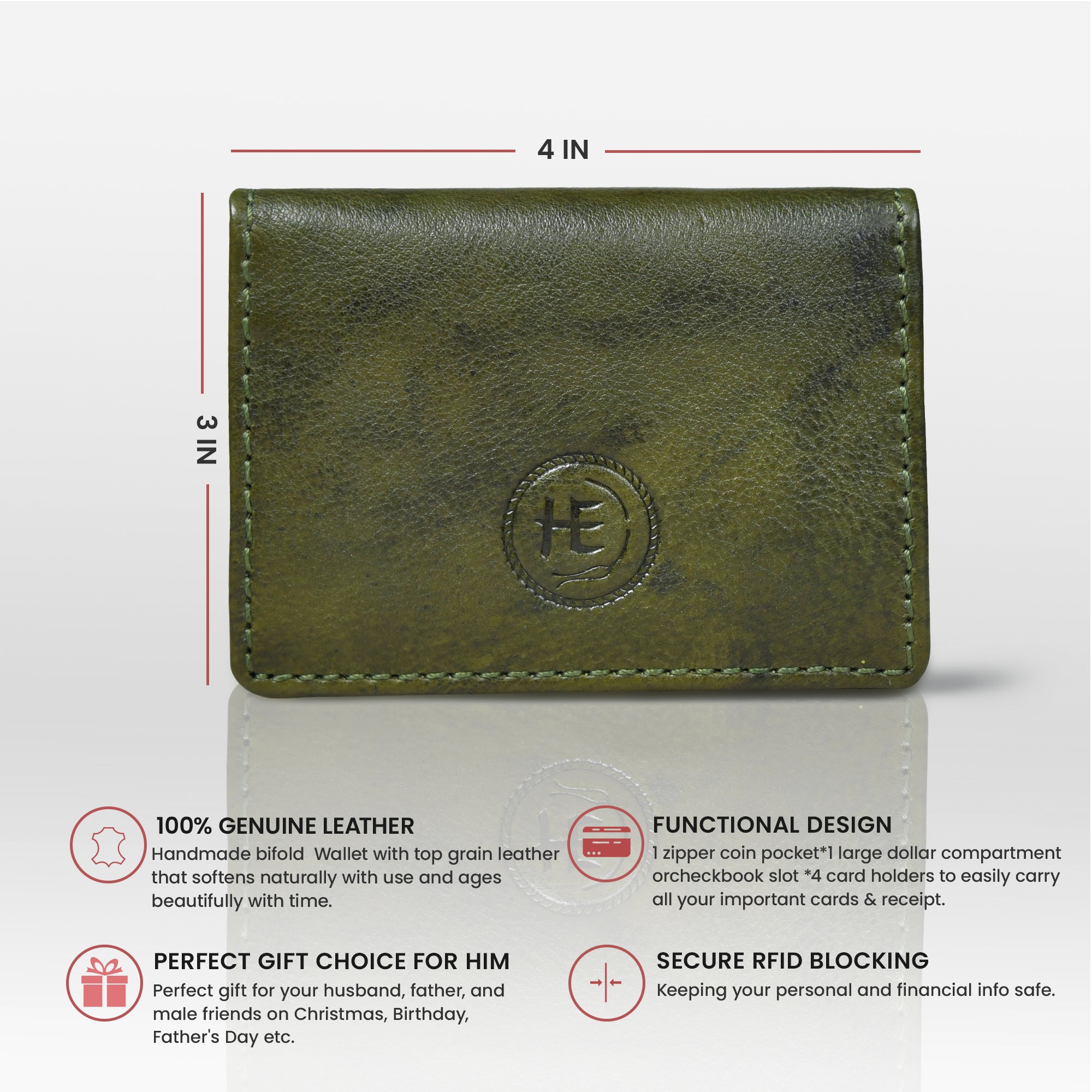 Classic Leather Card Wallet - Olive Colour
