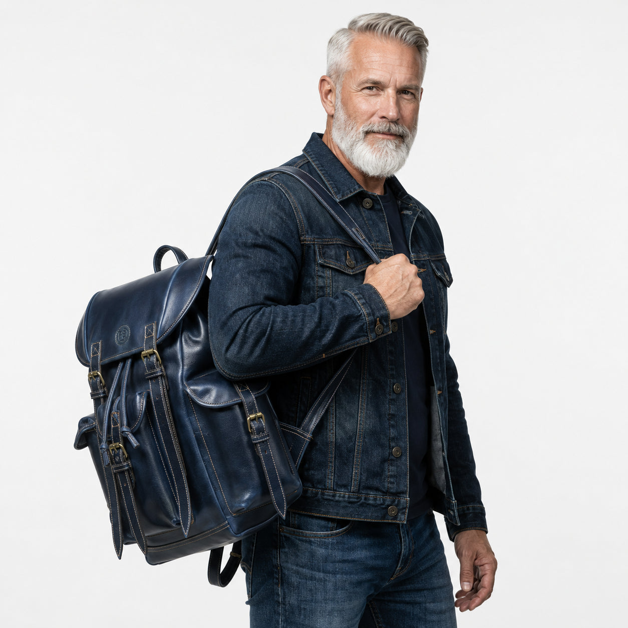 Outlander Vintage Leather Backpack - Midnight Blue