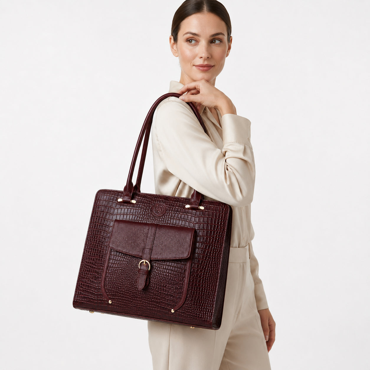 Verona Croco Office Tote - Expresso Brown