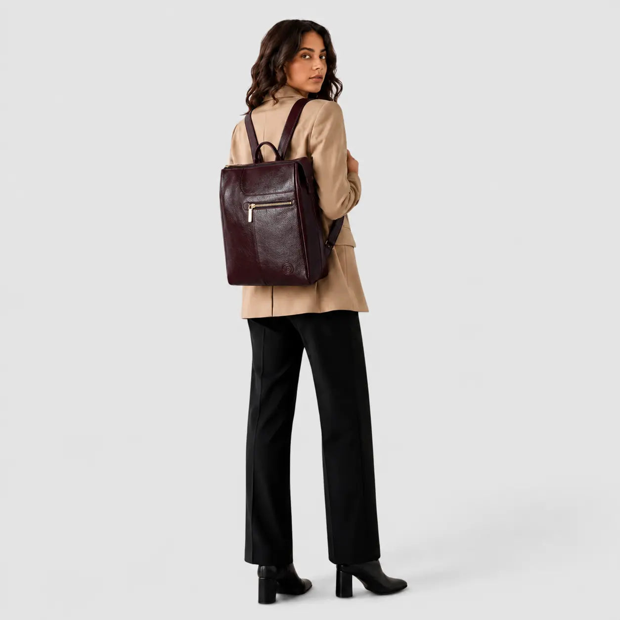 Harper Convertible Leather Backpack  – Burgundy