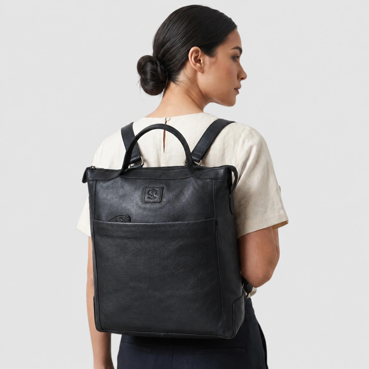 Siena Convertible Leather Backpack  – Black