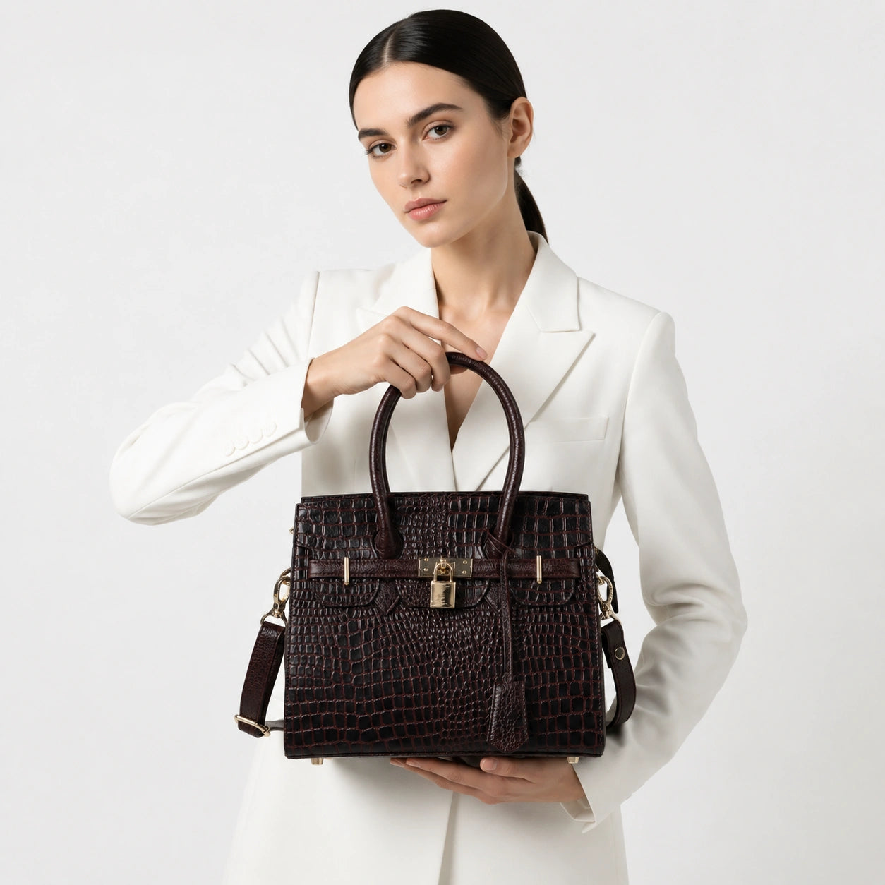 Verona Croco Handbag – Espresso Brown
