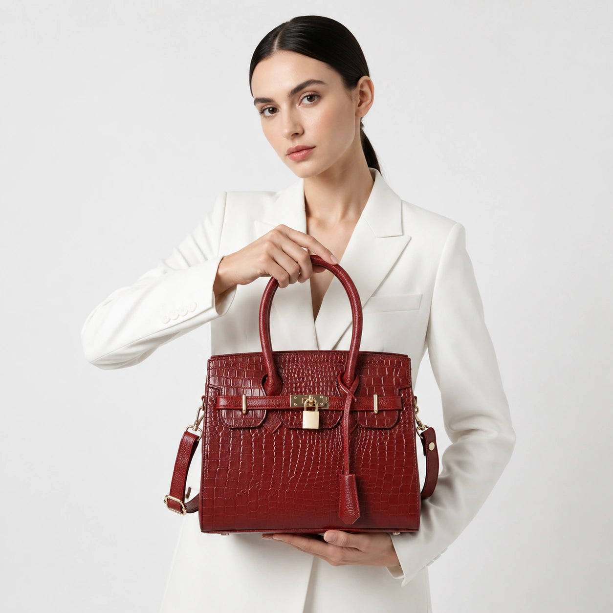 Verona Croco Handbag – Scarlet Red