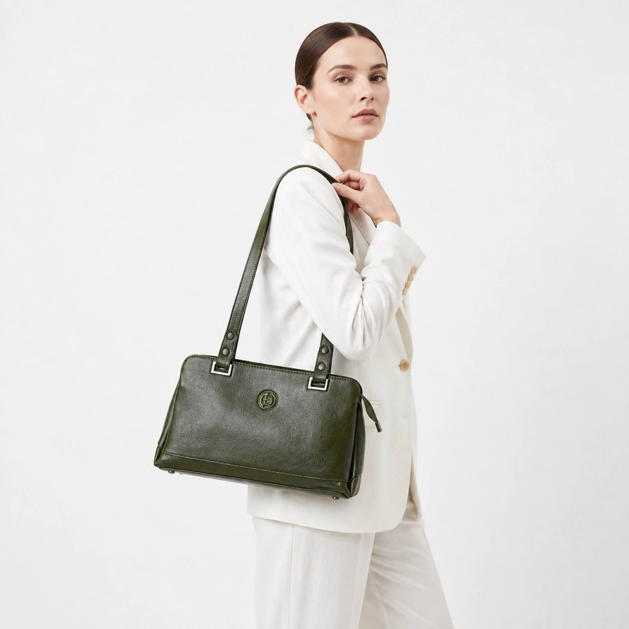 Elena Leather Shoulder Bag - Olive Moss