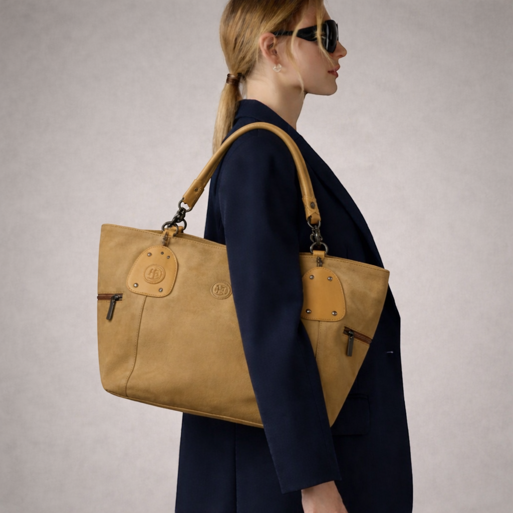 Monarch Luxe Suede Leather Convertible Tote Handbag – Camel Tan
