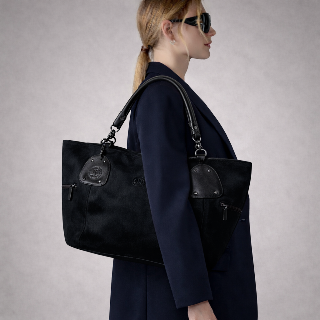 Monarch Luxe Suede Leather Convertible Tote Handbag – Black Colour