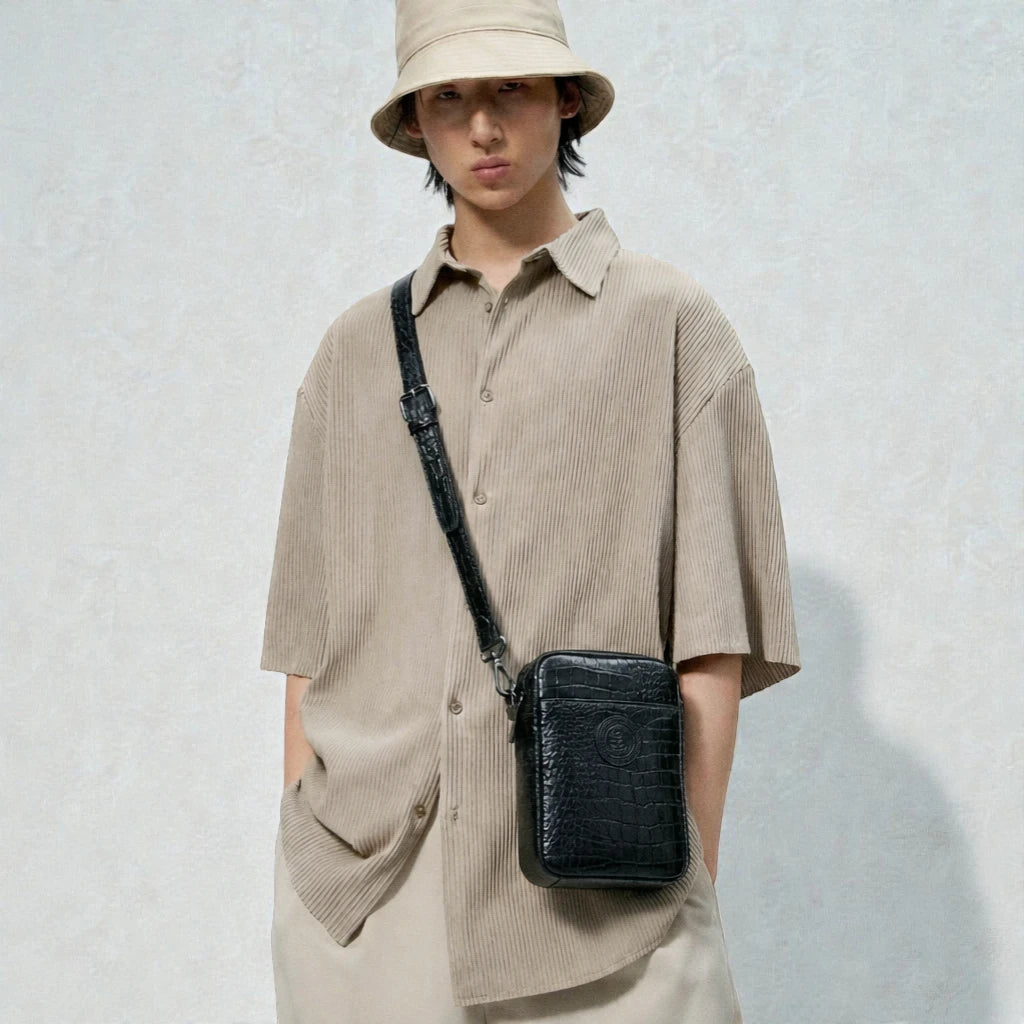 Croc Luxe Leather Sling Bag – Black Colour