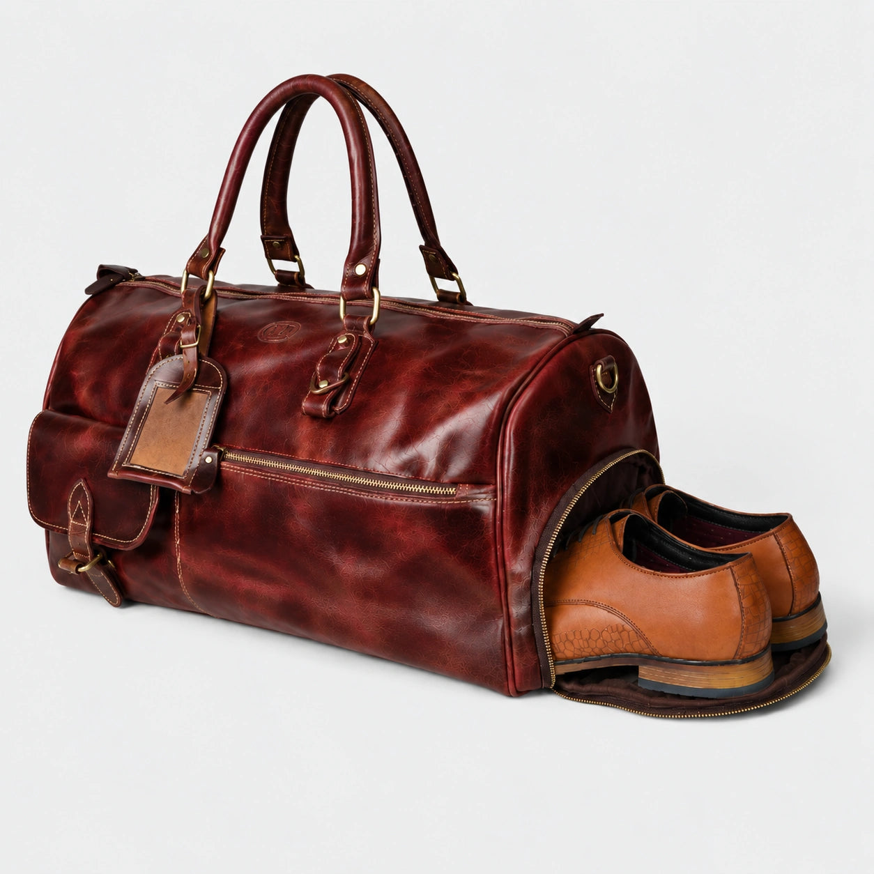 The Odyssey Leather Travel Duffle - Crimson Red