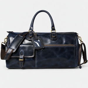 The Odyssey Leather Travel Duffle - Navy blue