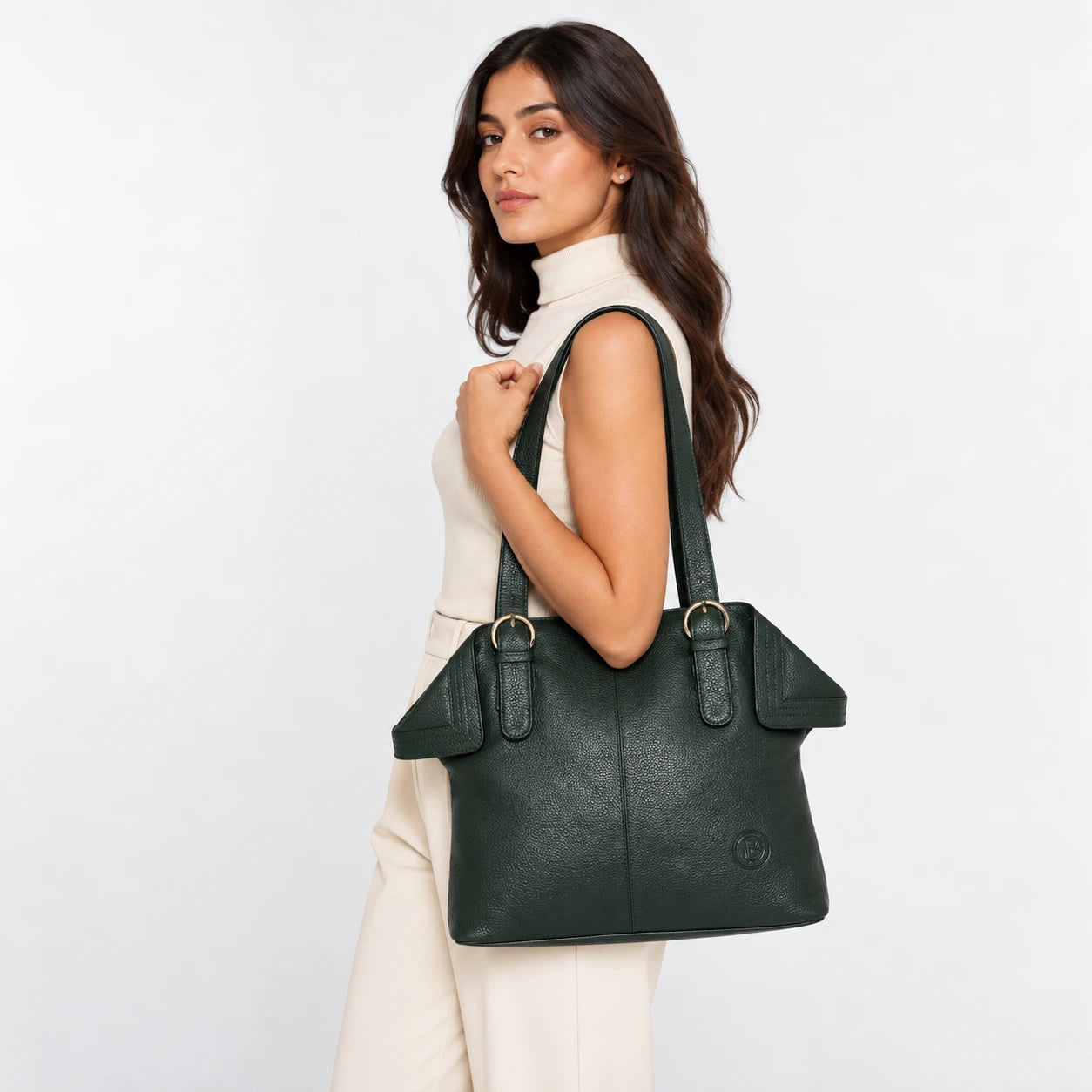 Aveline Leather Shoulder Tote – Rich Green