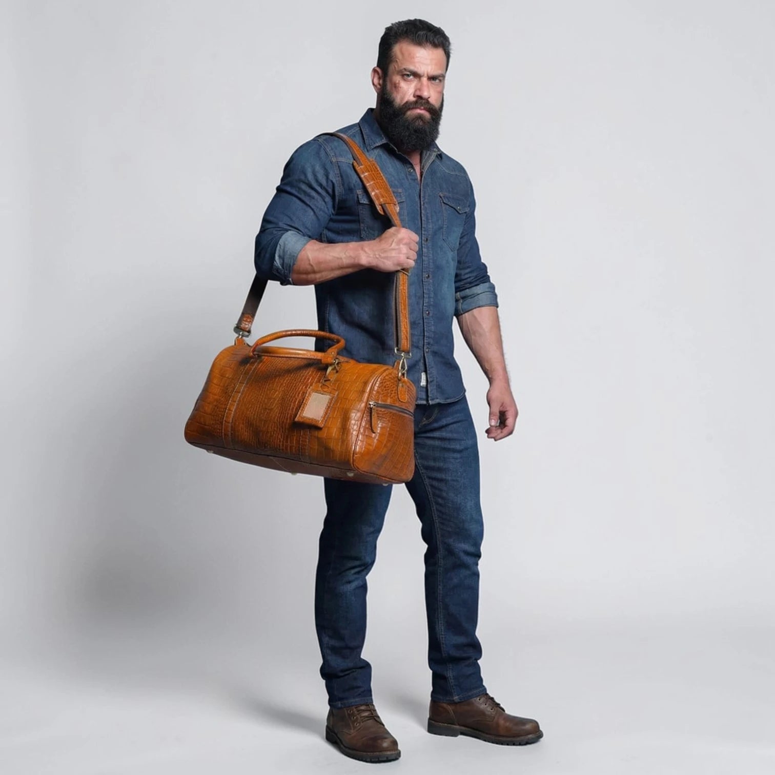 Sahara Croco Leather Travel Duffle Bag