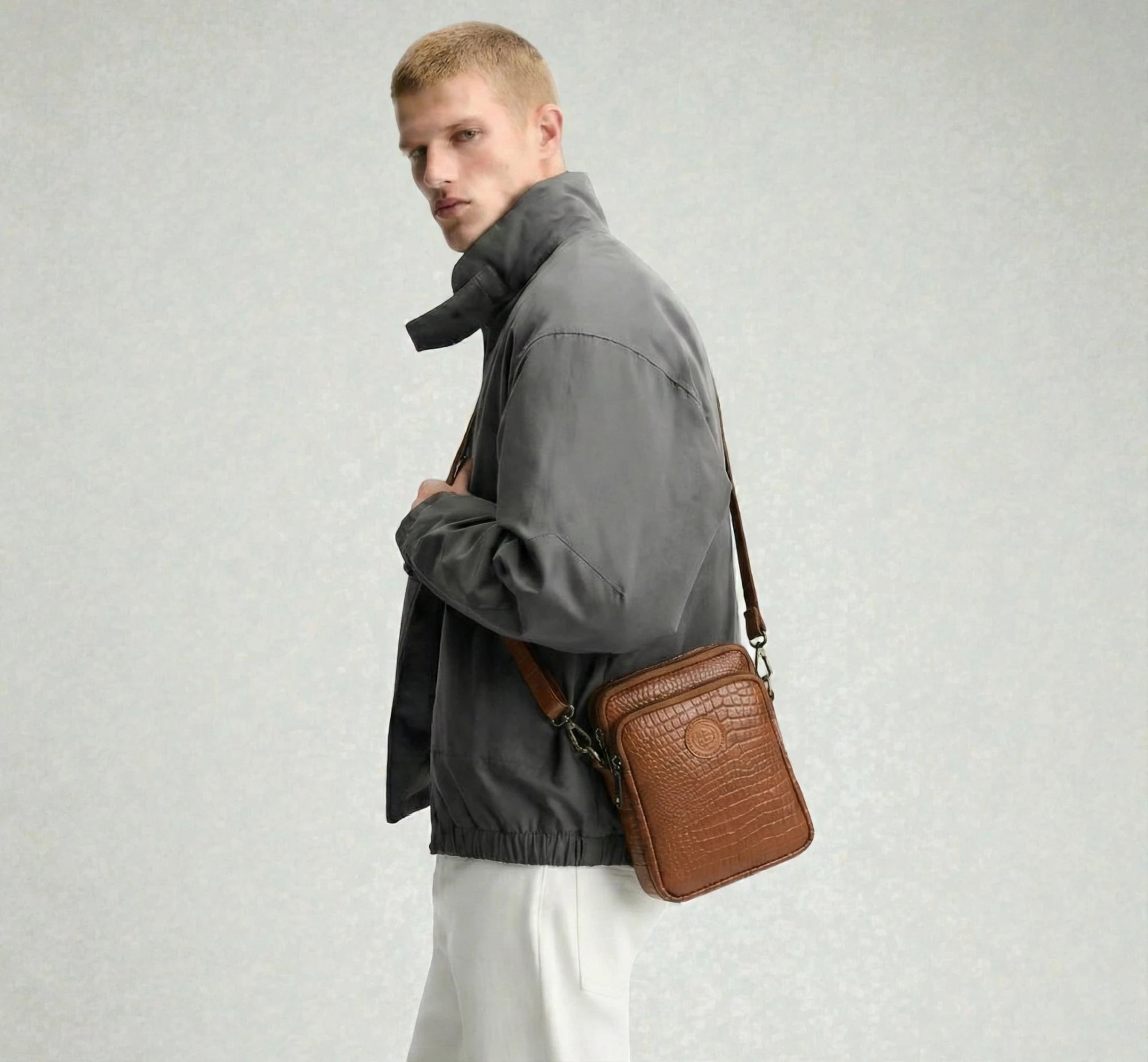 Croc Luxe Leather Sling Bag – Tan Colour