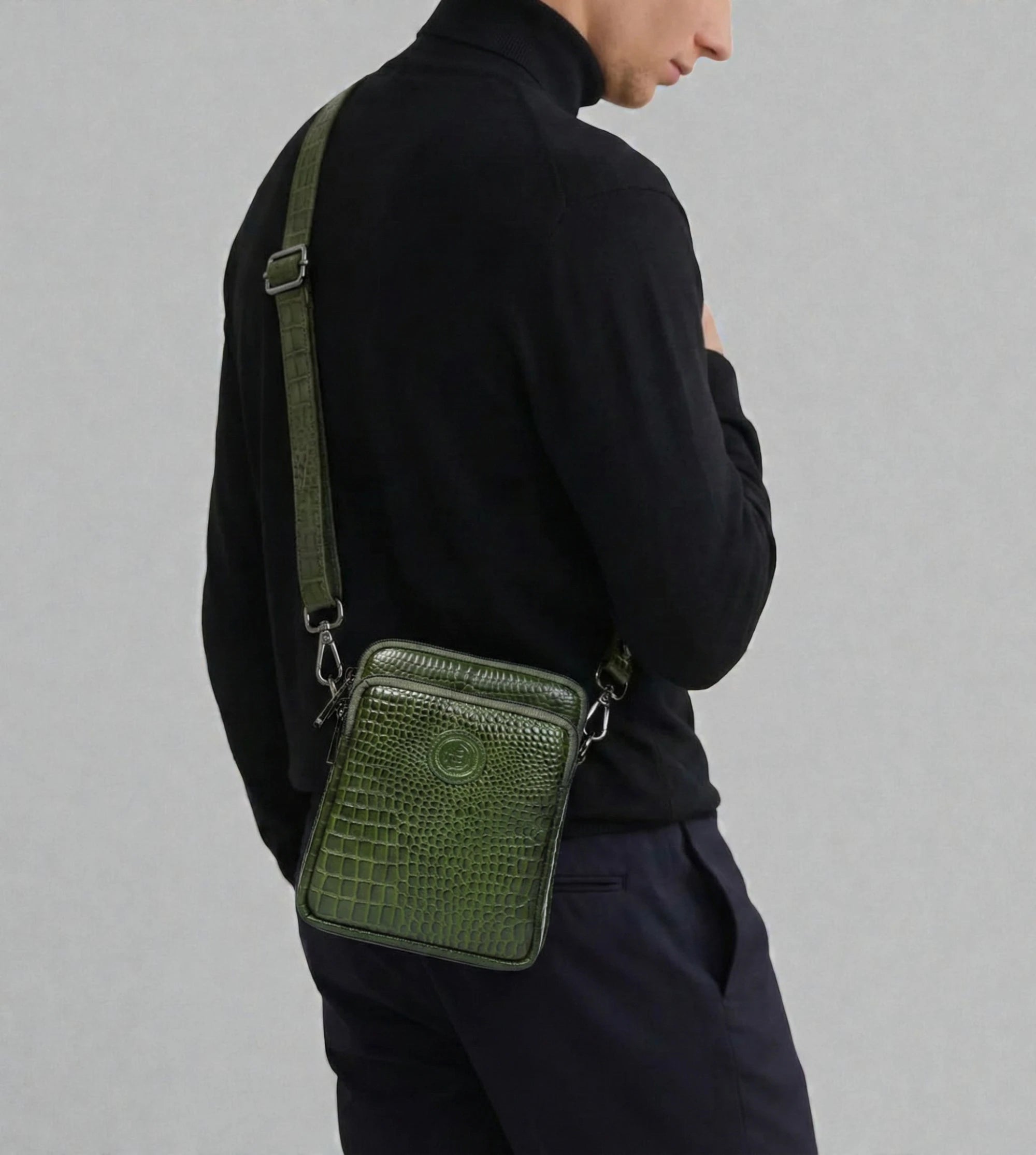 Croc Luxe Leather Sling Bag – Olive Colour