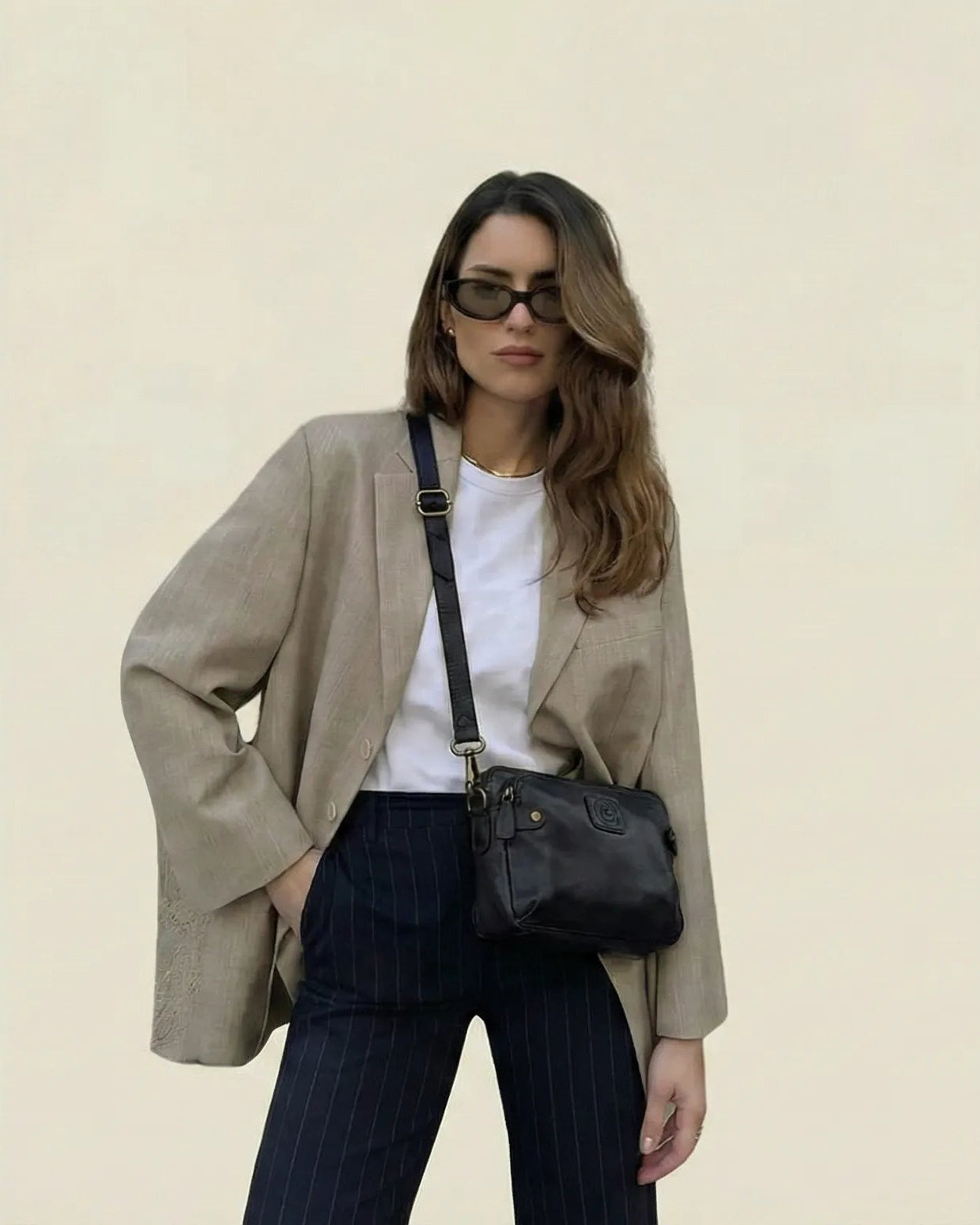 Classic Cognac Leather Women's Handbag - Black Colour