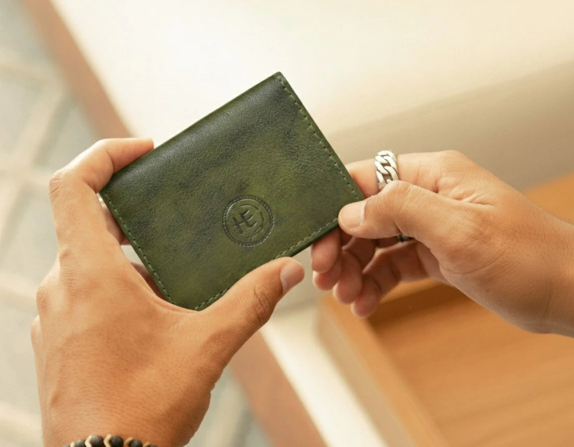 Classic Leather Card Wallet - Olive Colour